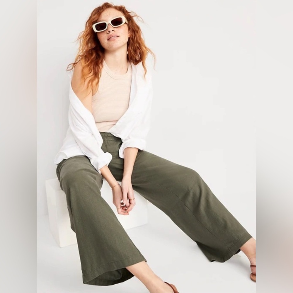Old Navy High-Waisted Linen-Blend Wide-Leg Pants w/ interior drawstring